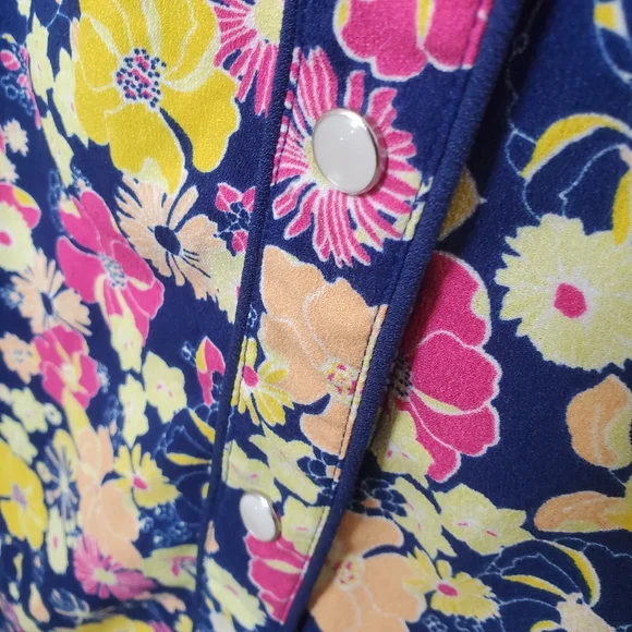 Modcloth Floral Groovy Meets Country Western Pearl Snap Shirt Dress Size‎ Large - Picture 10 of 16